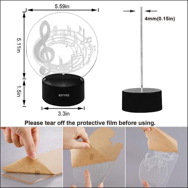 Visuel 3D Natlys Musiknote Legetøj 2D Lampe Julegave Valentinsdag Gave