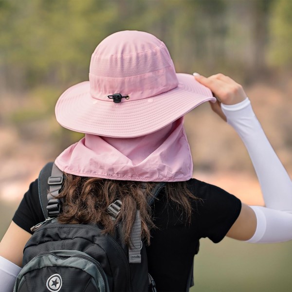 Solhatte til mænd og kvinder, fiskehat UPF 50+ åndbar bredskygget sommer UV-beskyttelseshat Pink