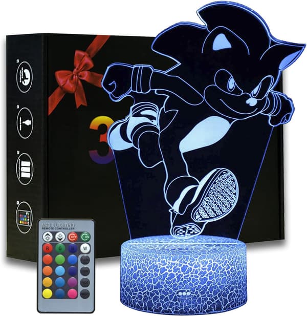 3D Illusion Sonic Natlampe, Anime Pindsvin Bordlampe med