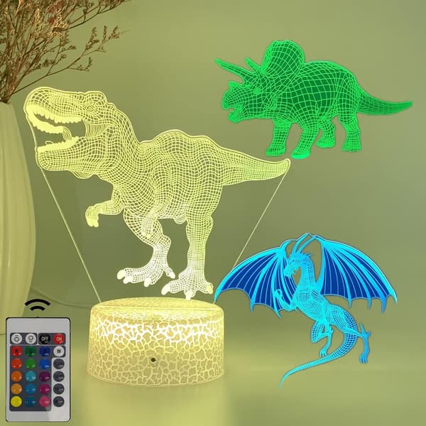 3D Dinosaurie LED Nattlampa 3 Mönster Sovrumsdekor Cool Dr