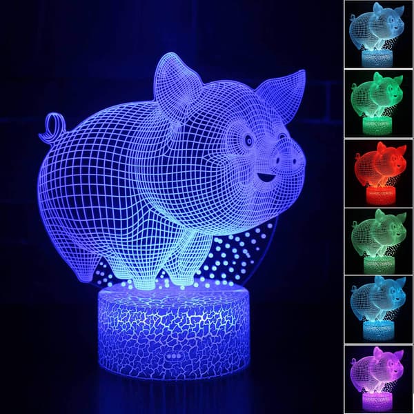 3D Illusion Sødt Smilende Gris Natlampe 16 Farveskift Touch