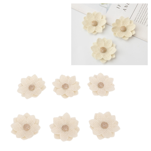6 st Jutesäckblommor Lotosform Europeisk Retro DIY Jutesäckblommor Handgjorda Vita Tygblommor för Bröllopsfest