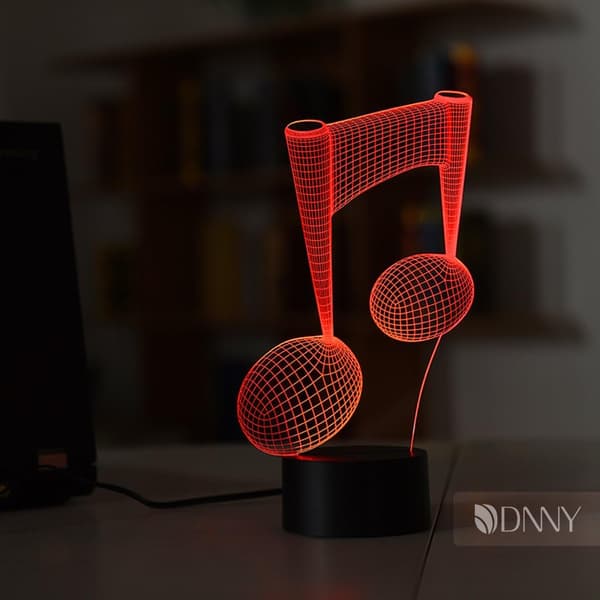 Musiknote 3D Illusion LED Natlampe Bordlampe 3D Optisk Illusion Visualisering LED Natlys Bordlampe 7 Farver Multifarvet USB Strøm til Liv