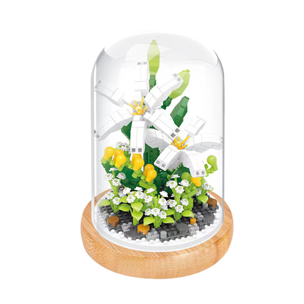 Växtbyggstenar Miniatyr DIY Byggstenar Bukett Krukväxter Prydnader Dekoration Leksaker med Skyddande Överdrag Lily