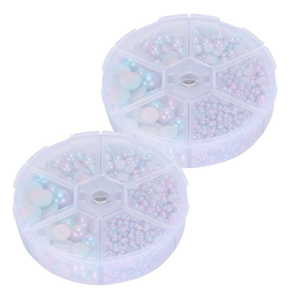 2 æsker Gradient Imitation Pearl Semicircular Nonporous Flat Back Dekorative Tilbehør til Tøj DIY (Pink Blå)