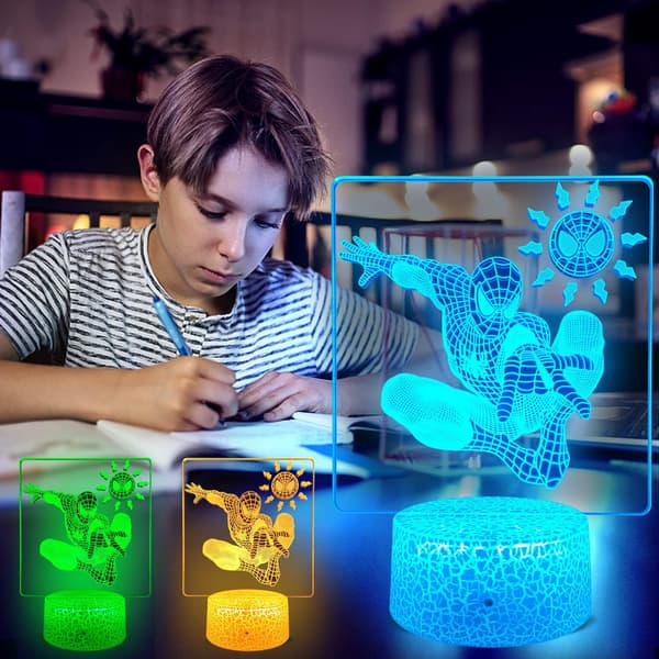 Spider Man Lampe for Barn 3D Spider Man Nattlys med Fjernkontroll