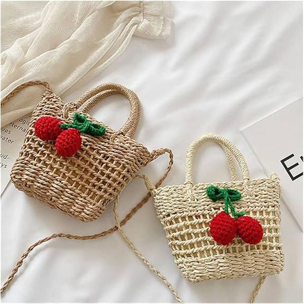 Lille halm spand tasker til kvinder sommer crossbody tasker dame rejse pung og håndtasker kvindelige skulder messenger taske khaki cherries