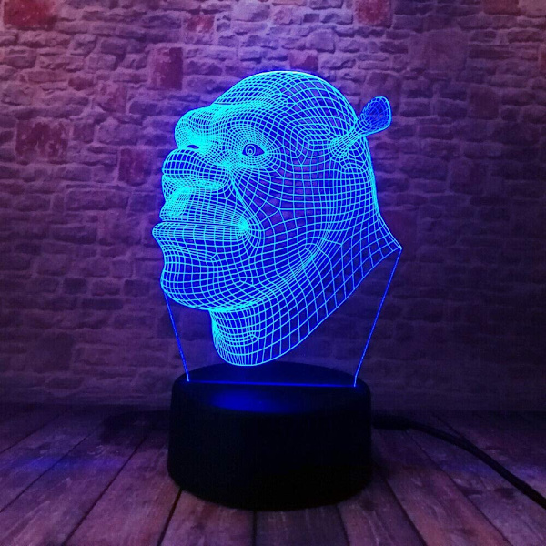 Natlampe Shrek 3D LED Akryl Lampe Hjem Decor Knappen Switch 7 Farver w Fjernbetjening