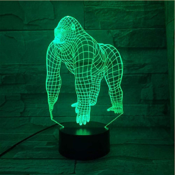 3D Illusion Natlys Animal Orangutang Gorilla Chimpanse 3D USB LED Lampe 7 Farver Skiftende Stemnings Illusion Bord Dekoration Natlys-Gorilla