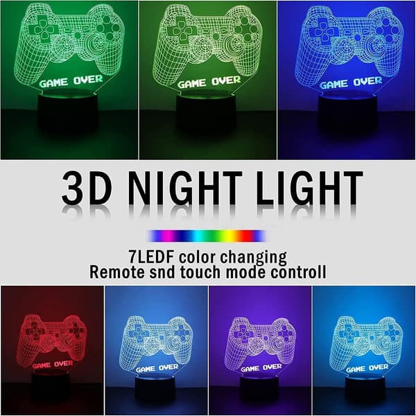 3D Videospillkontroller Lampe Nattlys 3D Illusjon Spill O