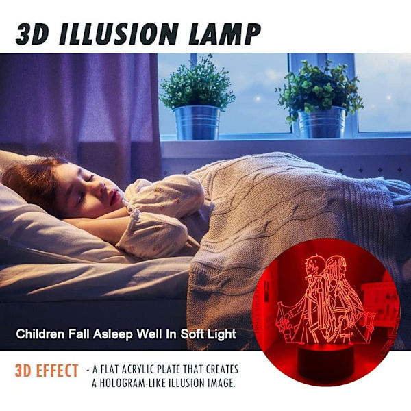 SAO Anime Figur LED-lys Søt Gutter & Jenter Jul Bursdag Feriefest Gave Kirito/Asuna/Asada Shino 3D Optisk Illusjon Bordlampe