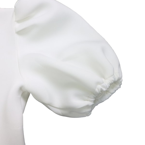 Fyrkantig hals med bubbelärm i ett stycke kort klänning (vit XXXL)