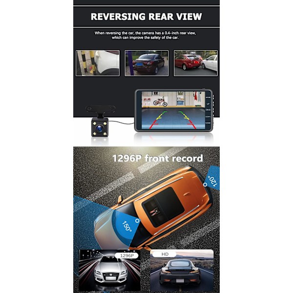 4 tuuman kojelautakamera autoon, edessä ja takana, 32 Gt:n TF-kortilla, 1080P FHD DVR -auton kojelautakamera, jossa on erinomainen yökuvaus, G-sensori, WDR, pysäköintiavustin ja silmukkatallennus