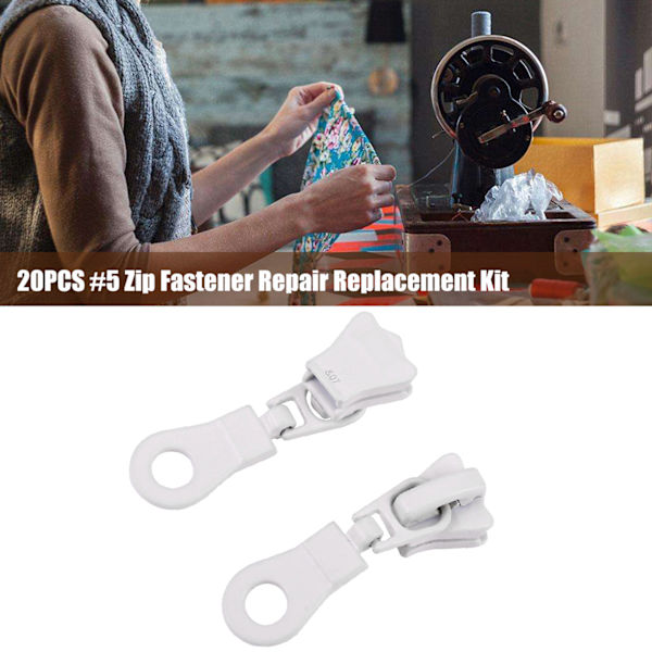 20 stk. Metal Alloy Zipper Sliders Størrelse #5 Lynlås Fastener Reparation Udskiftningssæt (Hvid)