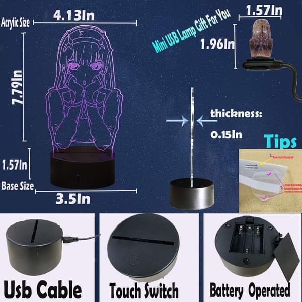 Zero Two 3D Illusion Anime Lamp Nattljus Leksak LED Nattljus