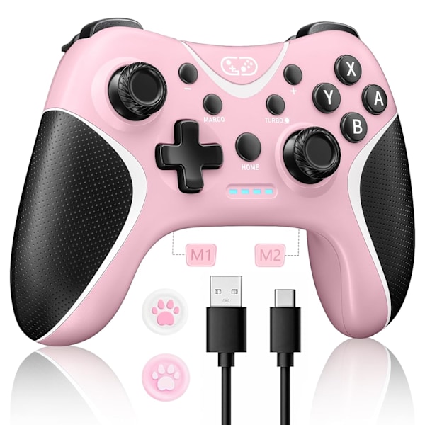 Trådløse brytere kontrollere rosa, Nintendo Switch-kontroller for Nintendo Switch/Lite/OLED/Windows PC med programmerbar/vibrasjon/turbofunksjon, bryter pink