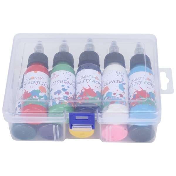10 flasker akrylmalingsett fargerikt for kunststudentmaling pigment plastboks 30ml