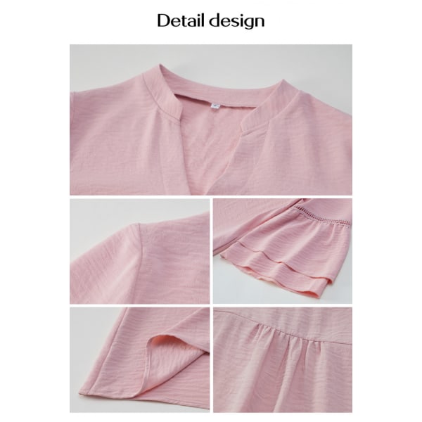 Hals Puff Ärm Solid Färg Lös Flytande Miniklänning (Rosa S)