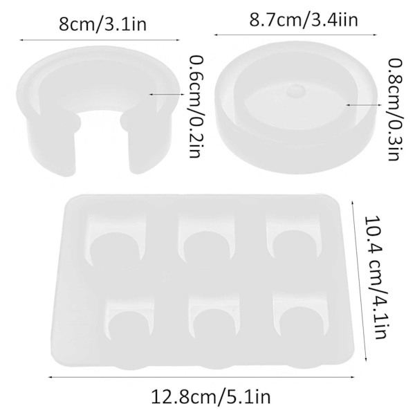 3 kpl silikonimuottia, suurikokoisia, muodikkaita sormuksia, C-muotoisia rannekoruja, tippaliimamuottisetti DIY-käsintehtyyn