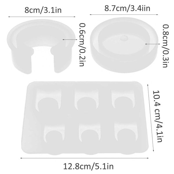 3 stk Silikonform Stor Størrelse Moteriktig Ring C-formet Armbånd Drypp Lim Formsett for DIY Håndlaget