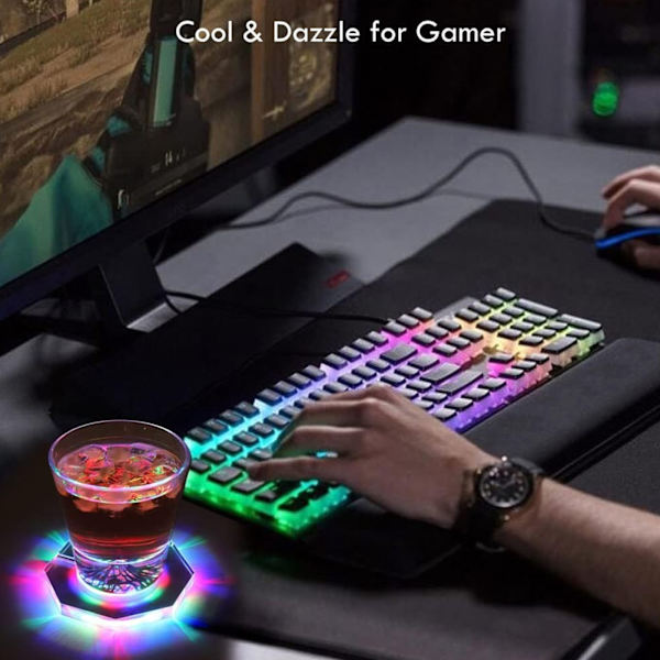 LED Coaster Transparent 3 Modes IP65 Vandtæt Batteridrevet Ottekantet Akryl RGB Lys Op Coaster til Fest 2stk diamond
