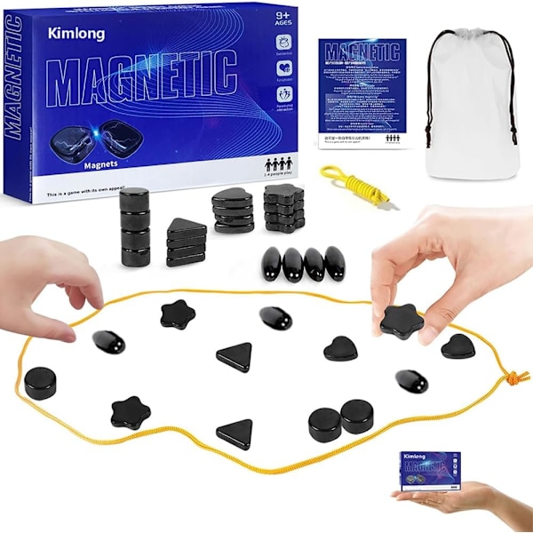 Magnetisk skakspil med 20 sten, 2024 nyt multiplayer magnet brætspil med sten, bærbart magnet skakspil med reb, familiespil gaver