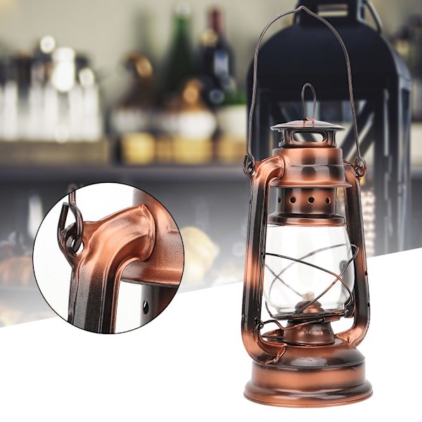 Vintage fotogenlampa i järn, lykta, nattlampa, dekoration, present, bronsfärg
