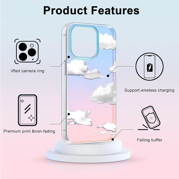 Telefon Hard Case Kompatibel med iPhone Case Slim Cystal Clear Holographic White Cloud Kvinner Jenter, Hard PC Støtsikker Beskyttende Design iPhone 13 Pro Max
