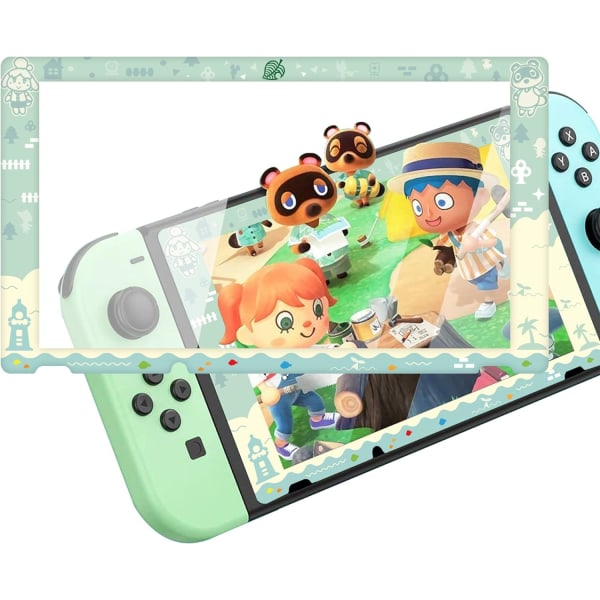Skjermbeskytter for Nintendo Switch, for Animal Crossing Design Border herdet glassfilm, Transparent HD Klar Anti-ripe 9H Hardhet Boblefri
