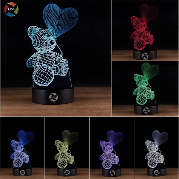 3D Optisk Illusjon Nattlys - 7 LED Fargeskiftende Lampe