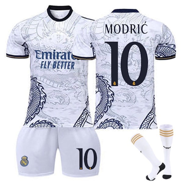 23-24 Real Madrid Dragon White Special Edition Fotballdrakter Barnefotballsett No.10 Modric XXL