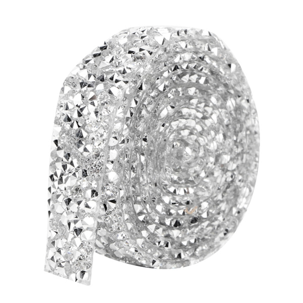 5 meter Rhinestone Crystal Mesh Kedja Banding Strykjärn på Applikation Bröllopsklänning Skor Trim (Silver)