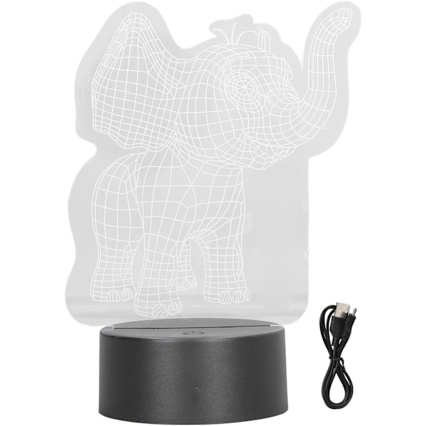 3D Nattlampe, 3D Elefantform Nattlys USB-lading Un