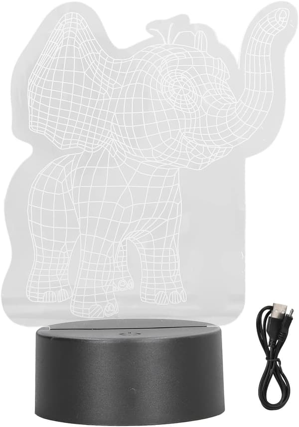 Natlampe, 3D Natlampe USB-opladning 3D Elefantform 7