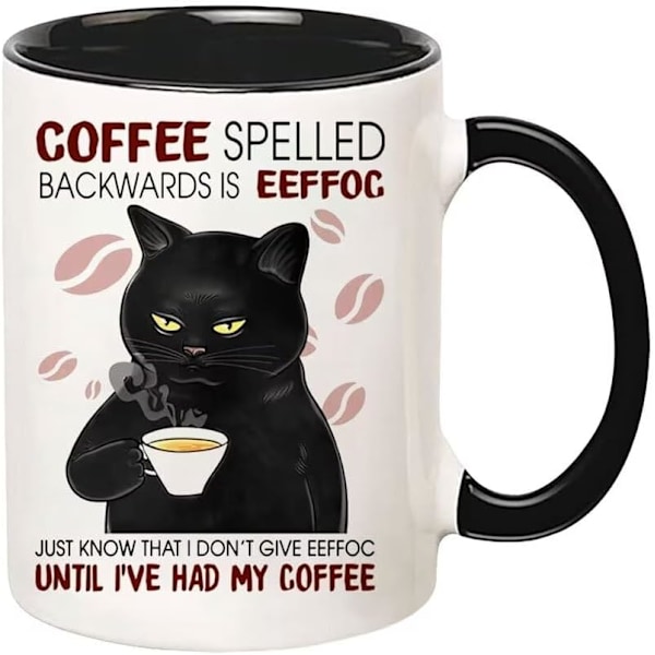 Sort Kattekrus, Kaffe Stavet Baglæns Er Eeffoc Krus, Katteelsker Kaffe Krus 11oz, Sjove Katte Nyhedsggaver Til Kvinder Mænd, Keramisk Tekop Til Kaffe, Te Style 2