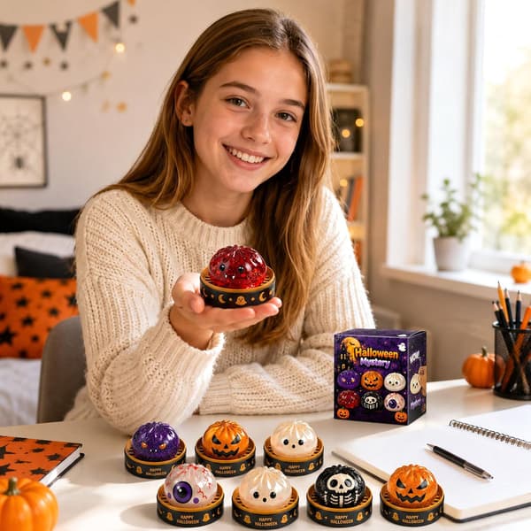 Halloween Ghost Dumpling TPR Squishy Stressavlastande Fidgetleksak Enkelförpackning med Ångkokarlåda Skull Baozi