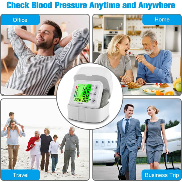Blodtrykksmåler, Ny Håndledds Digital BP Mansjett Automatisk BP Maskin Stor Tri Bakgrunnsbelyst Skjerm Gjenladbar Pluse Rate Overvåkingsmåler Håndleddsblod