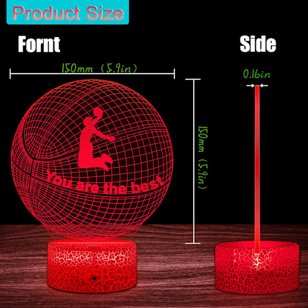 Basketball Natlampe Venskab Lampe 3D Illusion Dekoration Lamper, 16 Farve Skiftende/Dæmpbar Lysstyrke / Fjernbetjening & Berøringskontrol