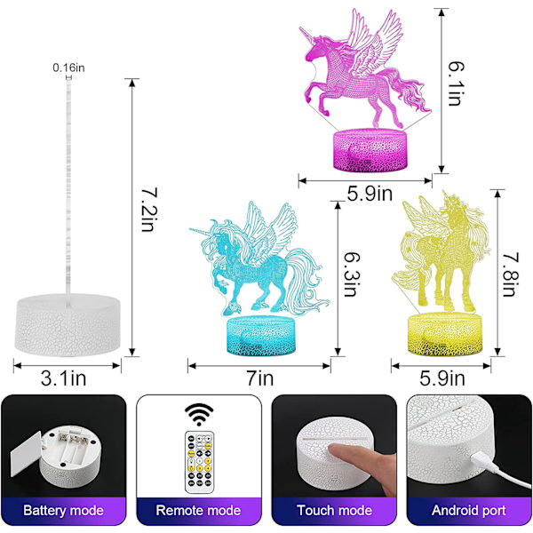 3D Unicorn Nattlampa för Flickors Rum, 3-Mönster och Timing