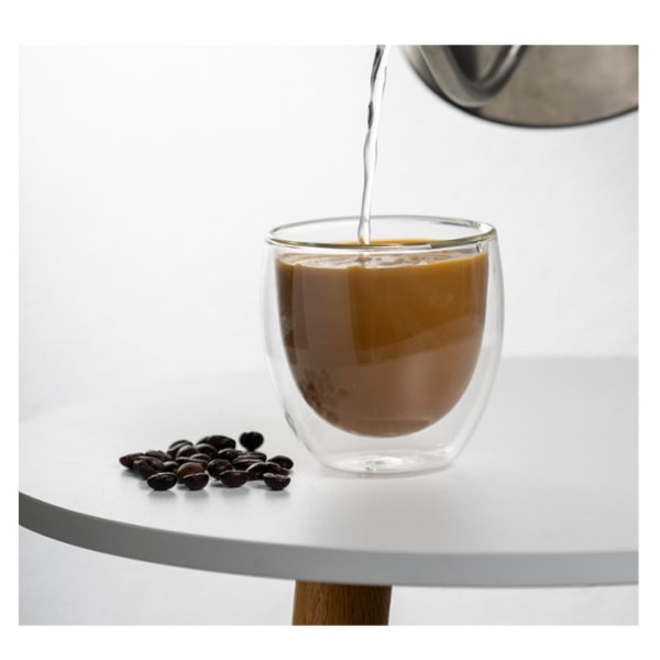 Dubbelglas kaffemugg med handtag, isolerat lager kaffe