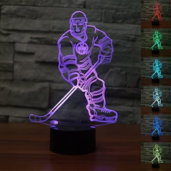 3D Ishockeyspelare Nattljus USB Touch Switch Decor Tabl