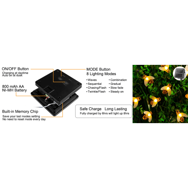 Solcellslampor med bin 7 m 50 LED-lampor