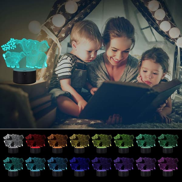 Elefant 3D Lampe Nattlys, LED Illusionsnattlys Soveromsdekor Lys med Dimmefunksjon