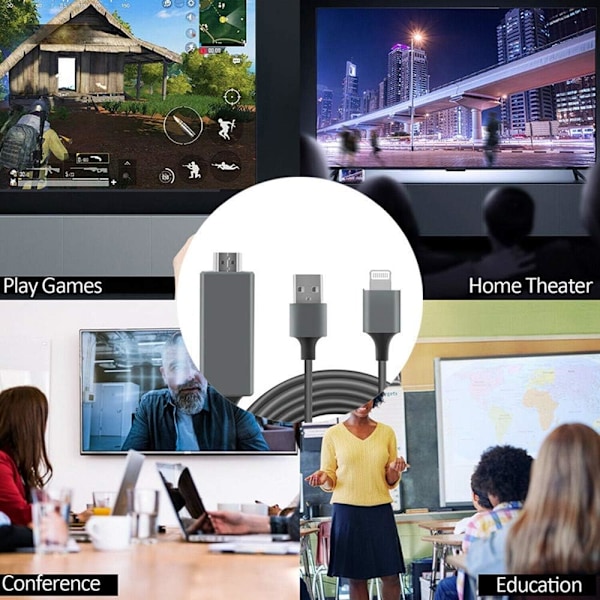 [Apple-certifierad] Lightning till HDMI-adapterkabel, 1080P Digital AV Sync Audio & Video-kontakter Sladd för TV/Projektor/Monitor-6,6ft (Svart)