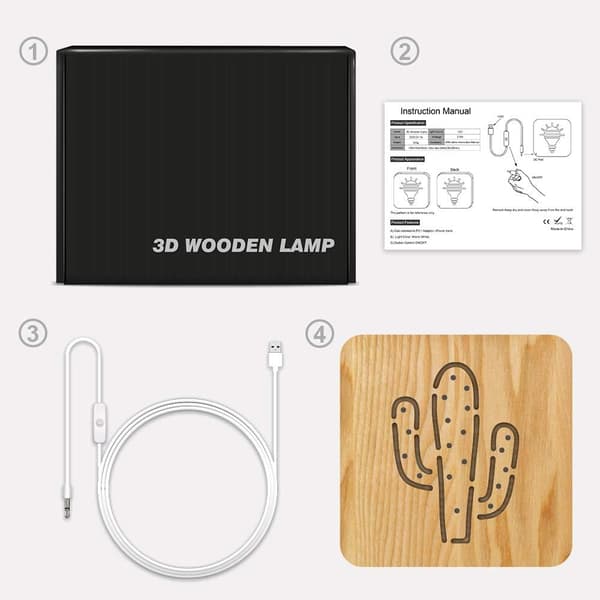 BST Monkey Head 3D Trälampa LED Nattljus Hemrum Dekor