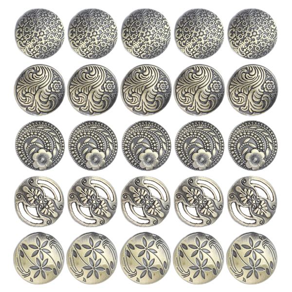 30 stk knapper Retro Klassisk Relief Utskåret Mønster Sirkulære Klær Tilbehør for Sying Kortlaging