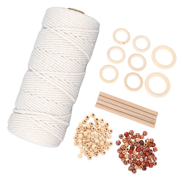 Macramé-kit för nybörjare Bomullsmacramésnöre med träpärlor Träringar Macramé-växtupphängningskit Macramé-tillbehör