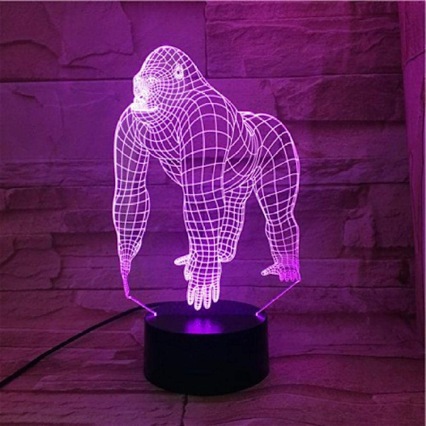 3D Illusion Natlys Animal Orangutang Gorilla Chimpanse 3D USB LED Lampe 7 Farver Skiftende Stemnings Illusion Bord Dekoration Natlys-Gorilla