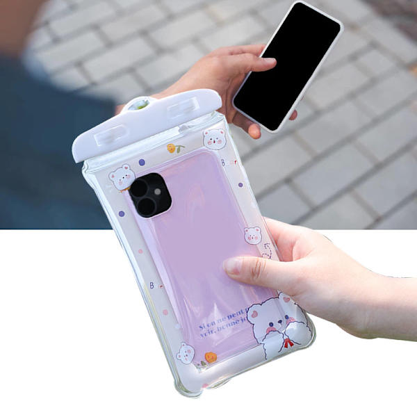Vandtæt telefonpose Cartoon Cute Sensitive Touch Transparent telefonpose med snor til drifting svømning dykning White bear