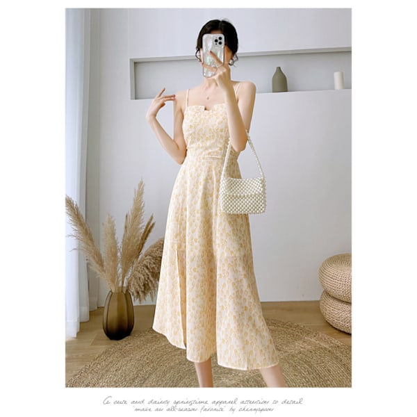 Ferie Chiffon Suspender Kjole Dame Toppe (Gul  L)